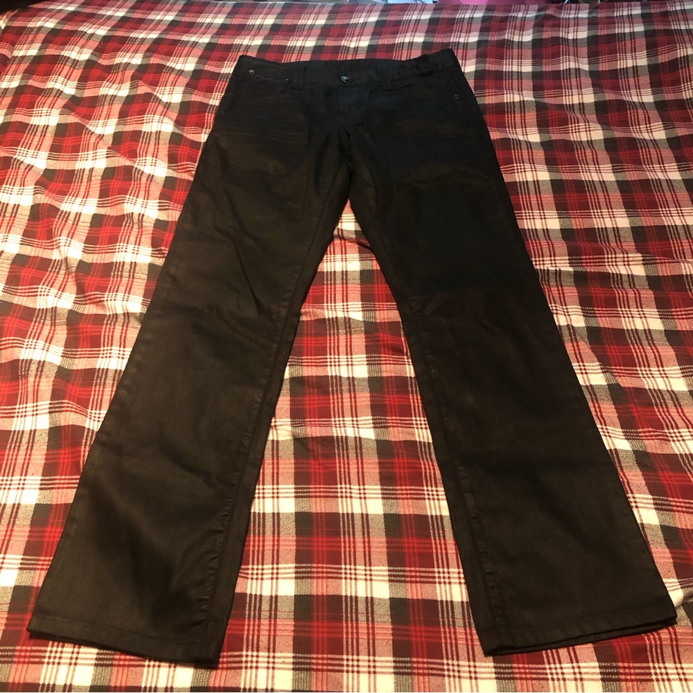 Men’s Cain & Abel black waxed jeans.  Size 31.  Measurements in photos.